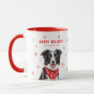 Taza Border Collie Pañuelo Corazón Rojo Navidad
