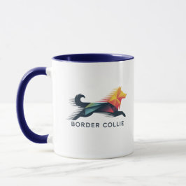 Taza Border collie poligonal en amarillo y azul