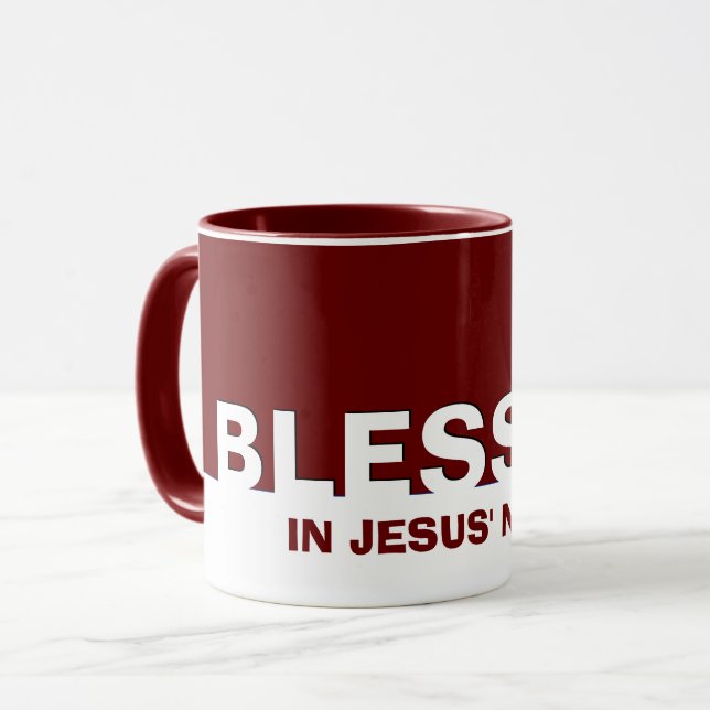 Taza Borgoña Moderna BENDIDA En Nombre De Jesús Cristia (Anverso izquierdo)