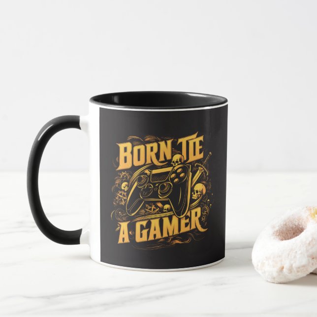 Taza Born To Be A Gamer Skull Controller Art (Con donut)