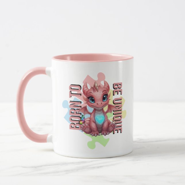 Taza Born to Be Unique Cute Pink Dragon– Inspirational  (Izquierda)