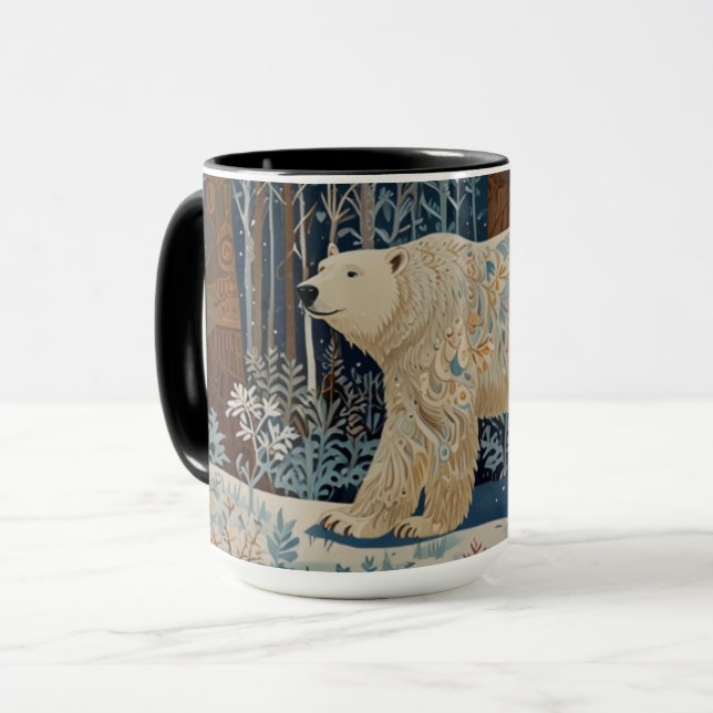 Taza Bosque de bosques de invierno de oso blanco retro (Anverso izquierdo)