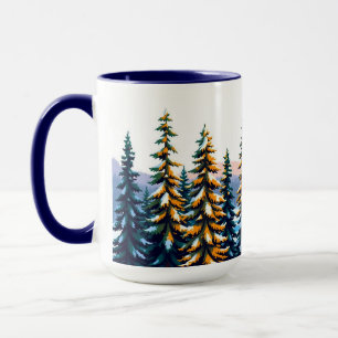 Taza Bosque de Pinos Nevado Yellowstone Estética Invern