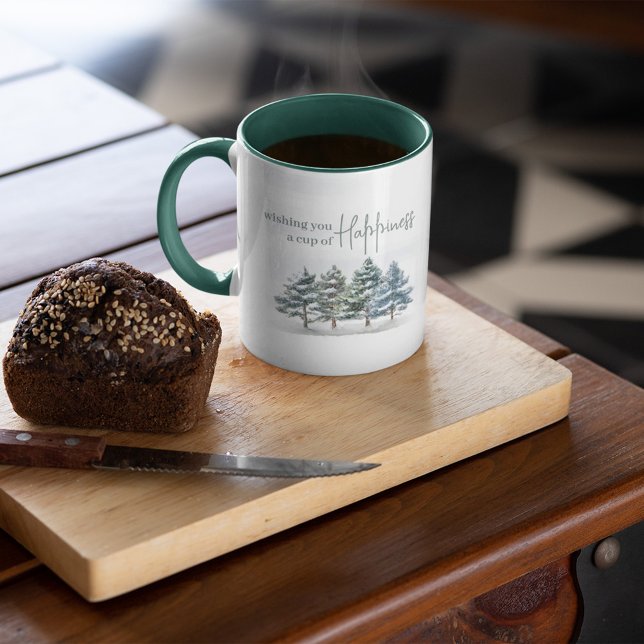 Taza Bosque elegante de acuarela (Winter woodland two-toned green mug.)