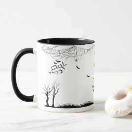 Taza Bosque Embrujado de Halloween Murciélagos y Arañas