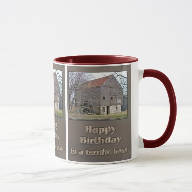 Taza Bosque feliz cumpleaños del antiguo banco Barn (Derecha)