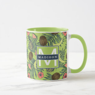 Taza Bosquejo de la fruta tropical en modelo verde