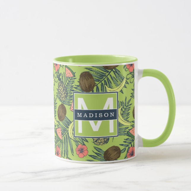 Taza Bosquejo de la fruta tropical en modelo verde (Derecha)