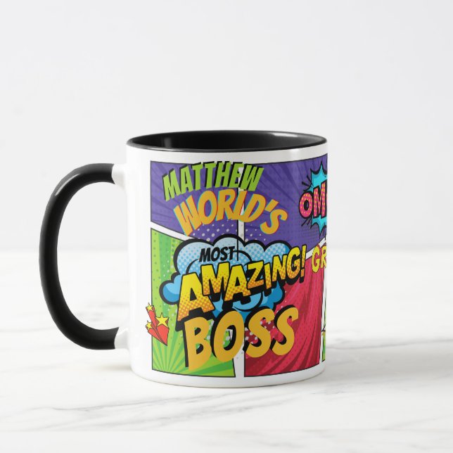 Taza BOSS - Añadir nombre a COMIC SUPERHERO MUNDOS MEJO (Izquierda)