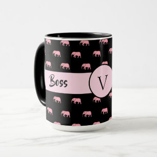 Taza Boss Lady Black Monogram Elephant Ringer 15oz
