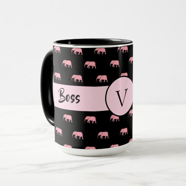 Taza Boss Lady Black Monogram Elephant Ringer 15oz (Anverso izquierdo)