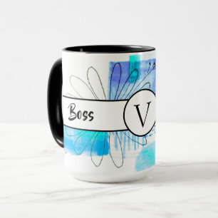 Taza Boss Lady Blue Monogram Resumen Ringer 15oz