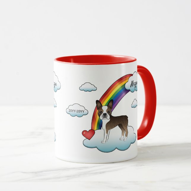 Taza Boston Terrier Atigrado y Blanco Memorial Arcoíris (Anverso derecho)