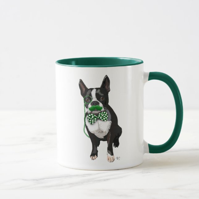 Taza Boston Terrier Con Dolor Verde Y Bastante (Derecha)