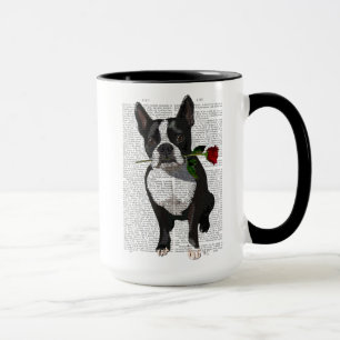 Taza Boston Terrier con Rosa en boca