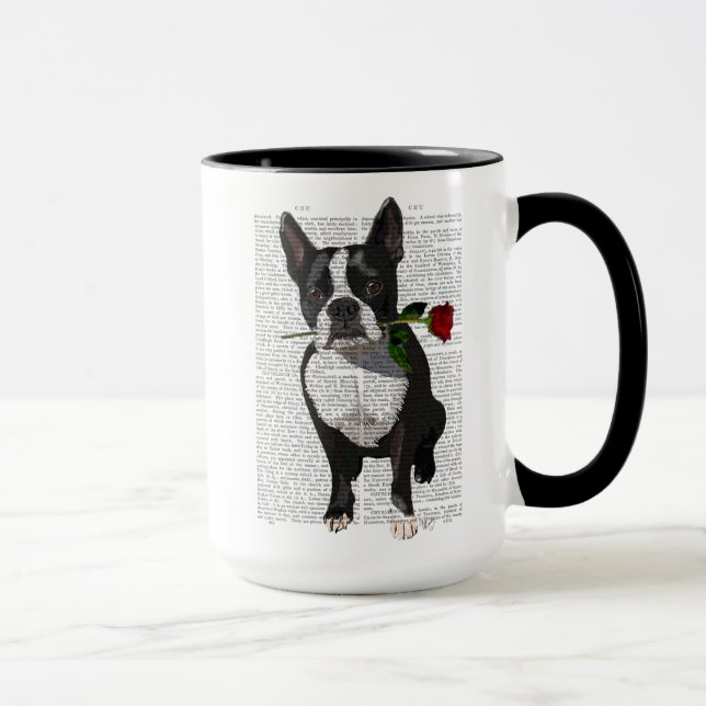 Taza Boston Terrier con Rosa en boca (Derecha)