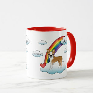 Taza Boston Terrier Crema y Blanca Memorial Arcoíris