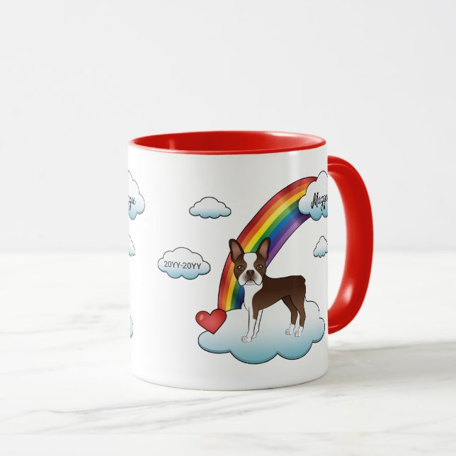 Taza Boston Terrier Marrón Chocolate Arcoíris Memorial (Anverso derecho)