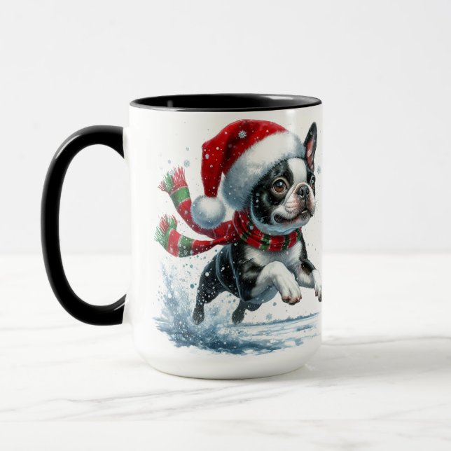 Taza Boston Terrier Navidades Snow Mug (Izquierda)
