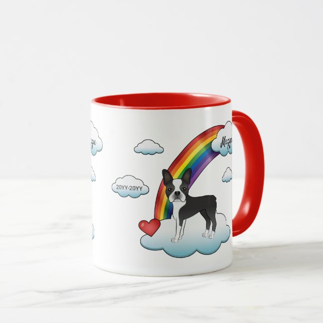 Taza Boston Terrier Negro Y Blanco Memorial Arcoíris (Anverso derecho)