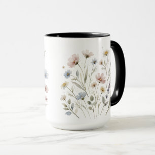 Taza Botánica floral de flores silvestres en acuarela