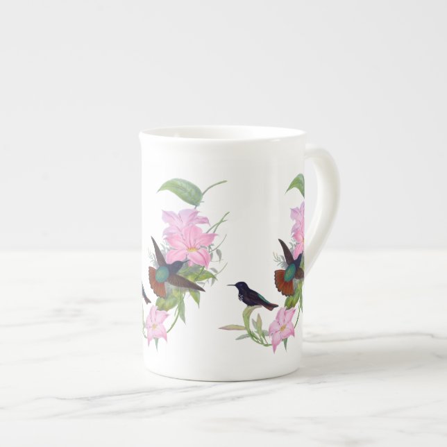 Taza botánica floral de la porcelana de hueso de (Derecha)
