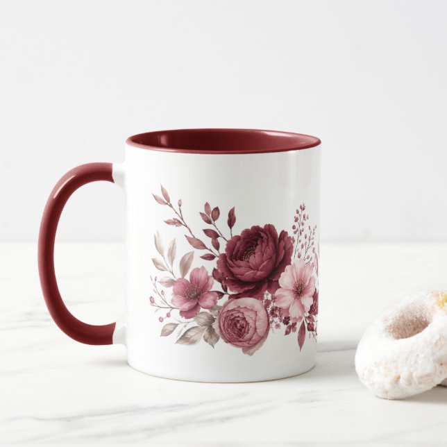 Taza Botánica floral granate (Con donut)