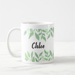Taza botánica linda del nombre de la acuarela