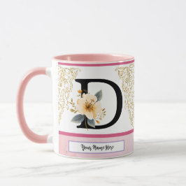 Taza Botanical Letter D Mug – Soft Floral Initial with