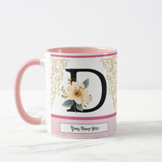 Taza Botanical Letter D Mug – Soft Floral Initial with