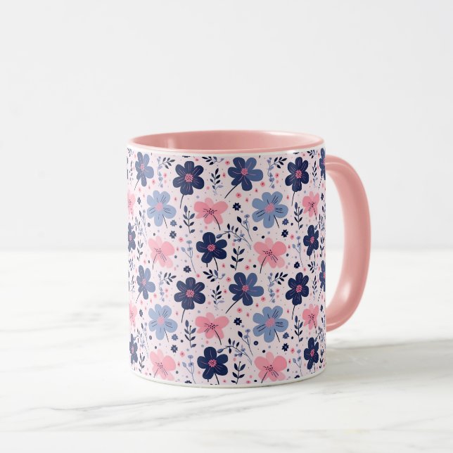 Taza Botanical Pink And Blue Flowers Nature Print (Anverso derecho)