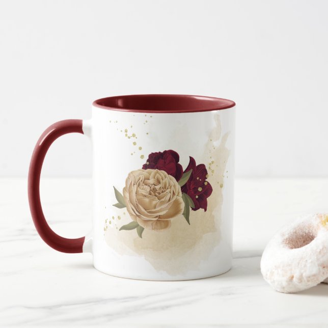 Taza Botánico verde beige dorado granate (Con donut)