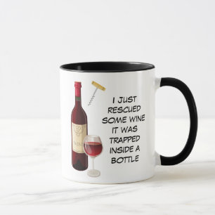 Taza Botella de vino y ilustracion de vidrio