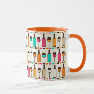 Taza Botellas y vidrios retros de vino