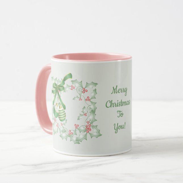 Taza Boughes de Navidades rosados verdes y brillantes (Anverso izquierdo)