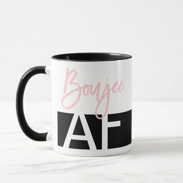 Taza Boujee AF Popular Cita Tipografía de Chica rosa bl (Izquierda)