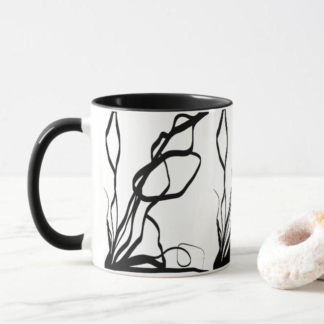 Taza Bouquet Blanc: Resumen blanco y negro (Con donut)