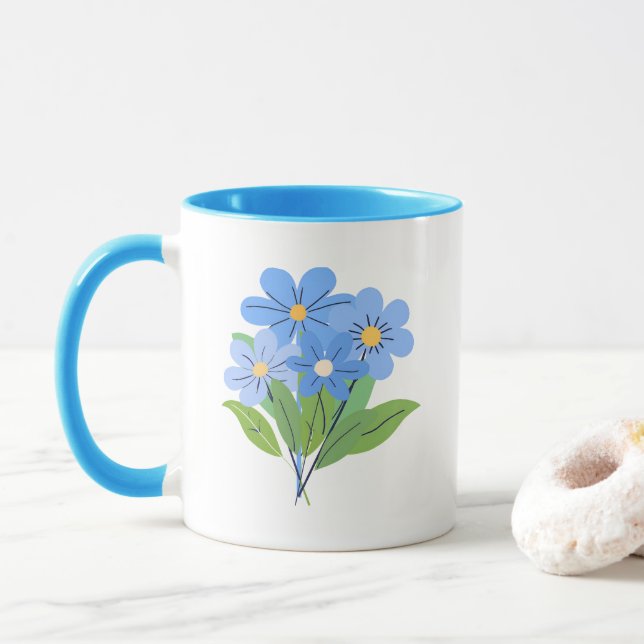 Taza Bouquet de flores azules (Con donut)