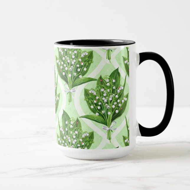 Taza Bouquet de flores de lirio del valle sobre verde (Derecha)