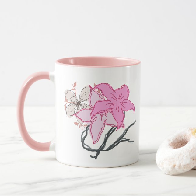 Taza Bouquet de flores rosadas (Con donut)