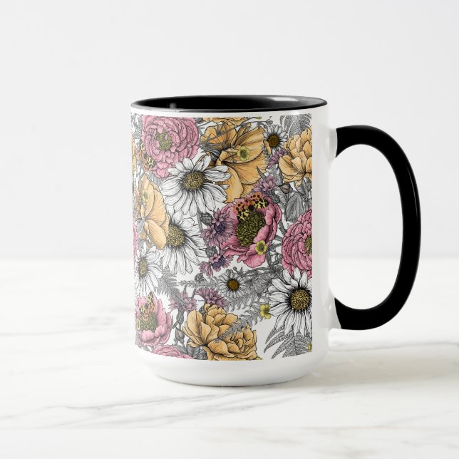 Taza Bouquet de flores - rosas, peonías, daisies y fe (Derecha)