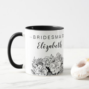 Taza Bouquet de la dama de honor negra y blanca con nom