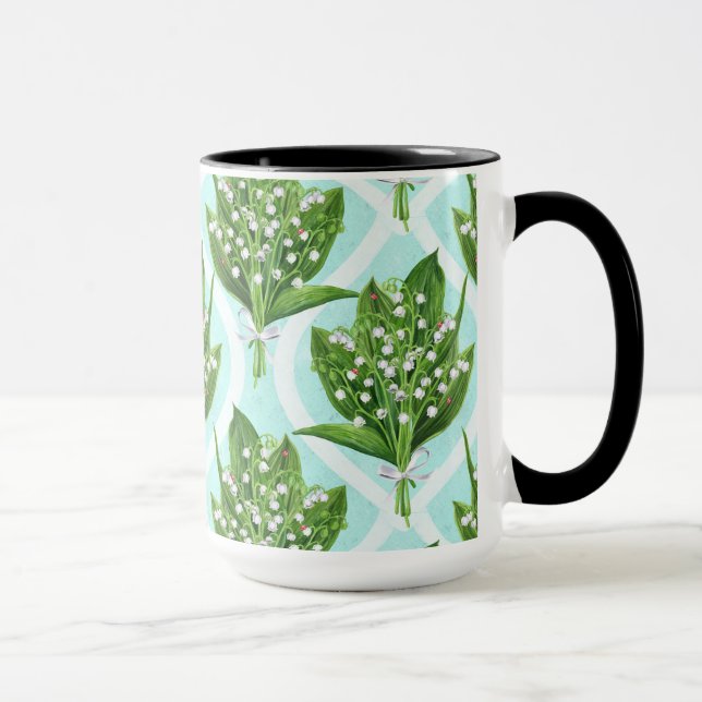 Taza Bouquet de lirio del valle flores en azul (Derecha)