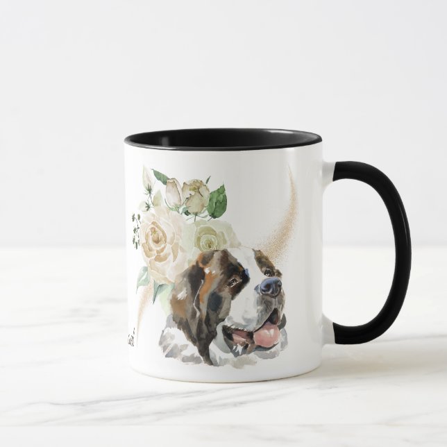 Taza Bouquet de rosa blanca San Bernardo Perro (Derecha)