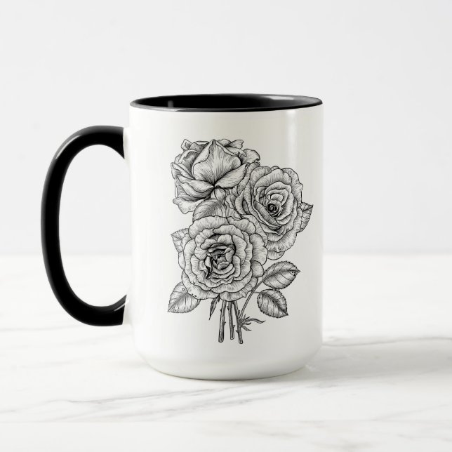 Taza Bouquet de rosas en blanco y negro (Izquierda)
