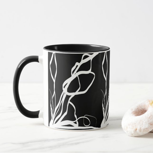 Taza Bouquet Noir: Resumen en blanco y negro (Con donut)