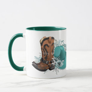 Taza Bovinos vaqueros botas gorra de color turquesa