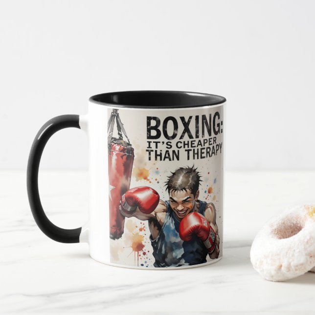 Taza “Boxing – It’s Cheaper Than Therapy Mug” (Con donut)