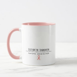 Taza Breast Cancer Survivor Name & Date Pink Ribbon