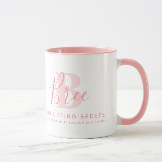 Taza Bree name meaning and monogram soft pink text (Derecha)